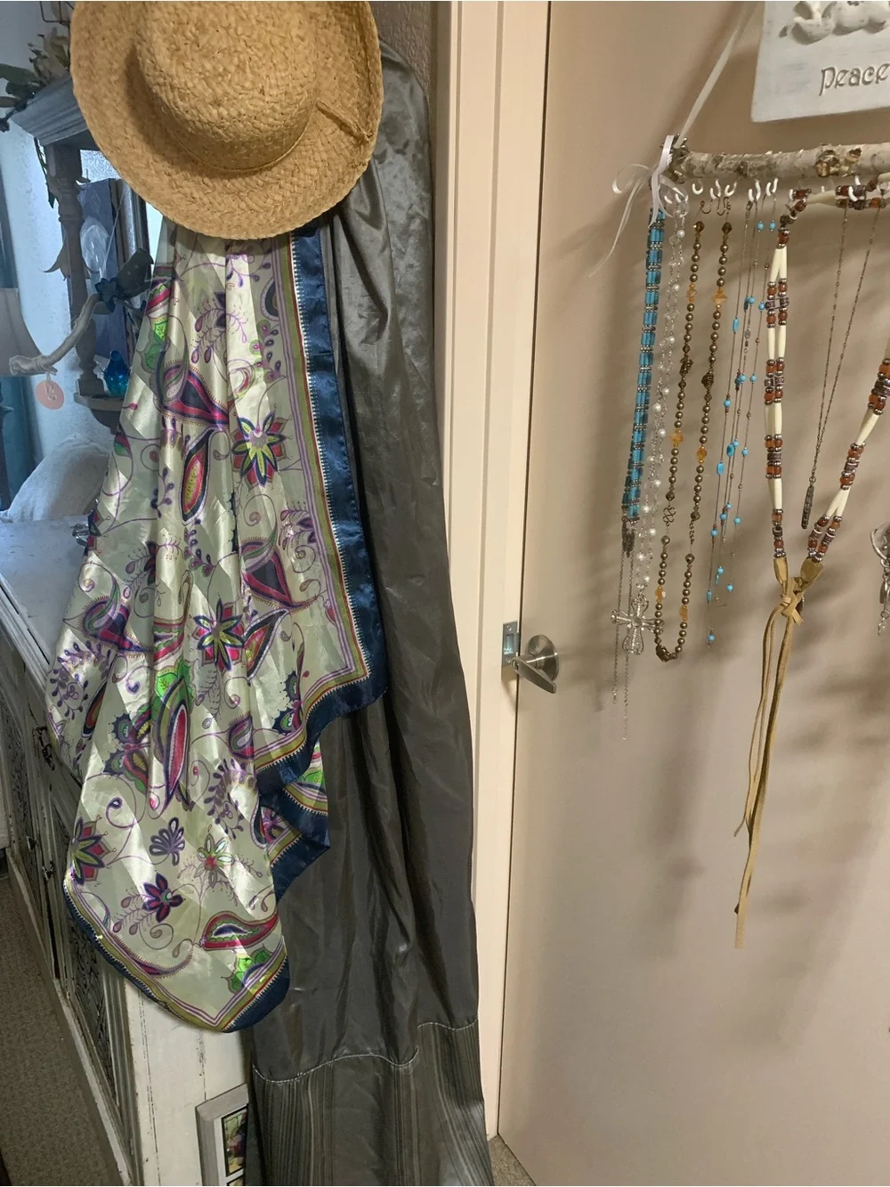 Silk-Feel Paisley Wrap Scarf in Sage Green and Multicolor